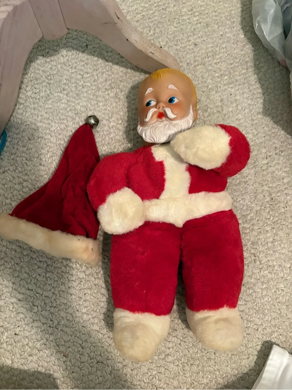 Vintage Knickerbocker Plush baby Santa Doll - Red and Cream Holiday Toy
